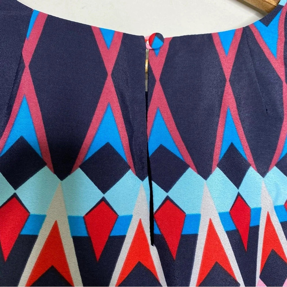 J. Crew Factory Blue Pink Geometric Print Short Sleeve Gallery Shift Dress 0 - Picture 8 of 10